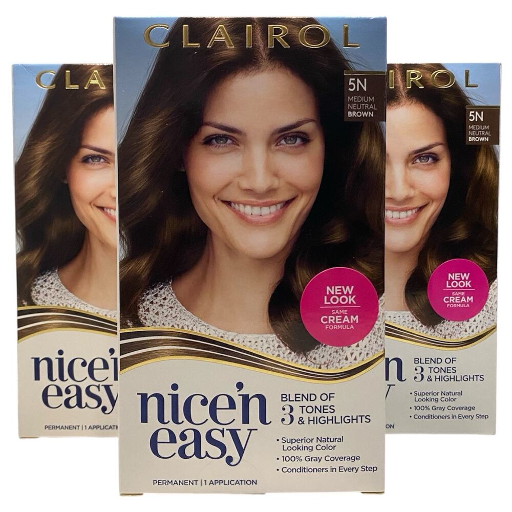 Clairol Nice'n Easy Permanent Hair Dye 5N Medium Neutral Brown, Pack of 3